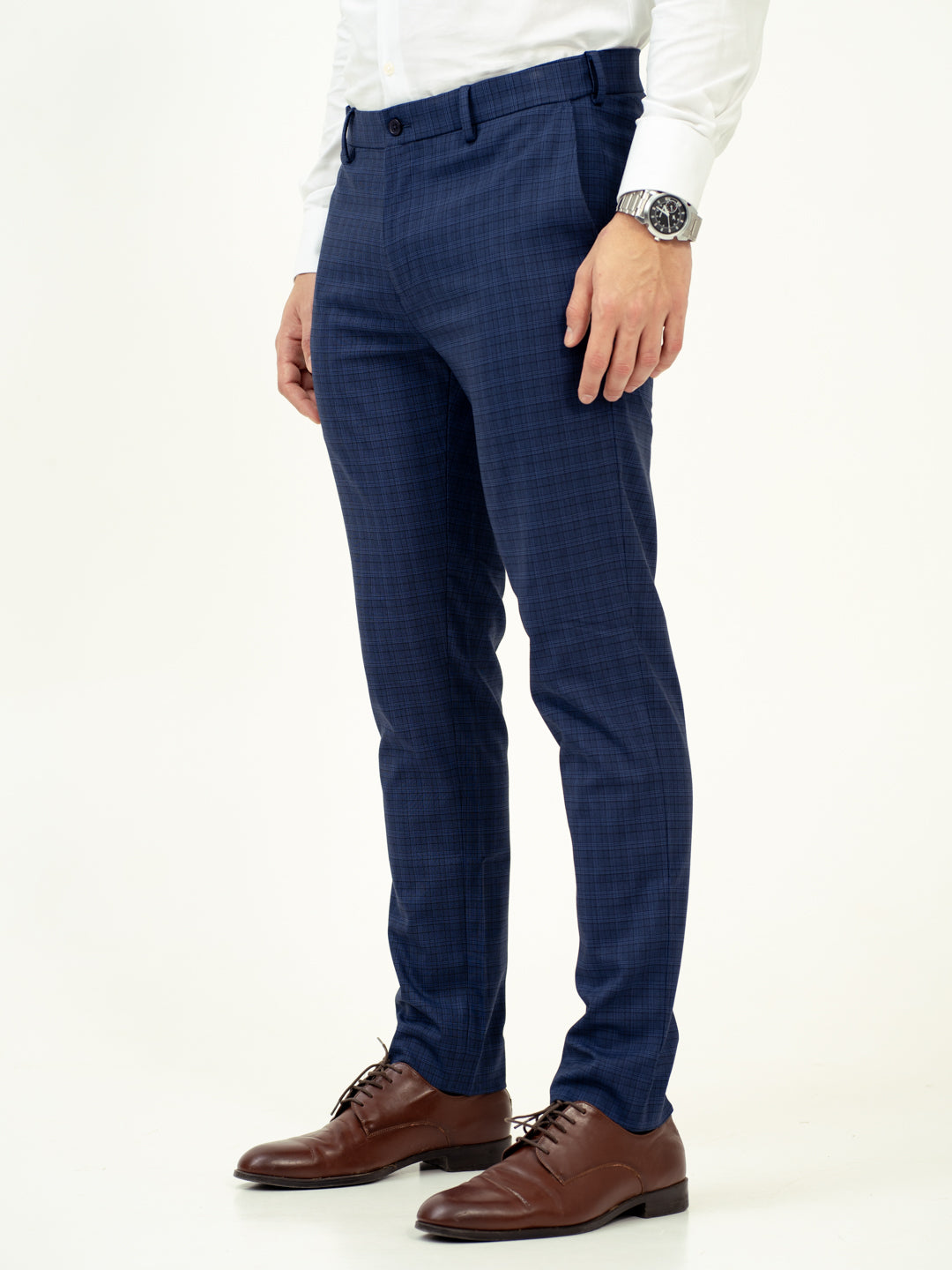 Abyss Blue Checks Stretch Formal Pants