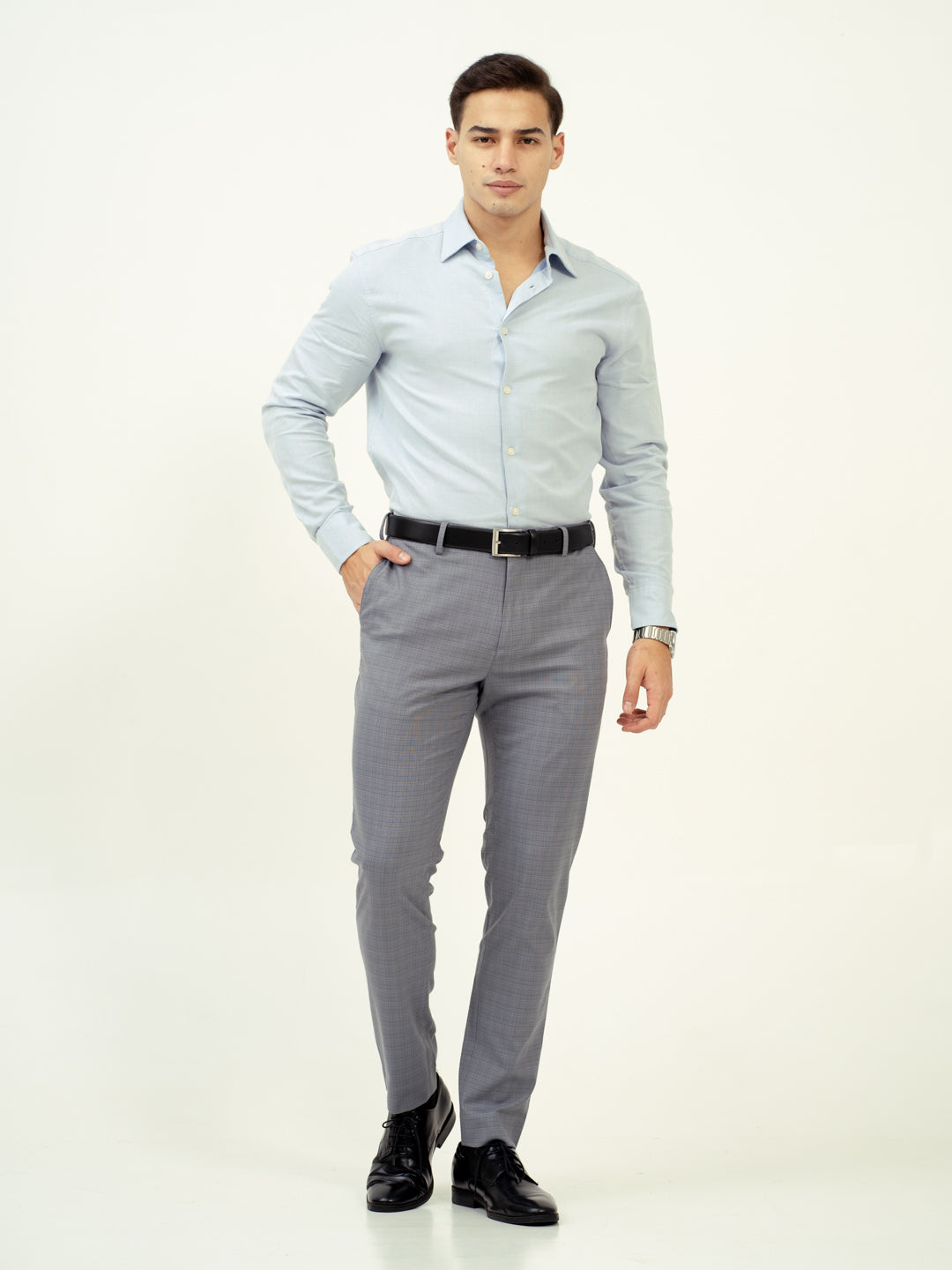 Dusky Grey Checks Stretch Formal Pants