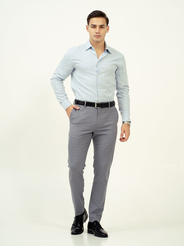 front view of grey check pant by pant project featuring classic fit