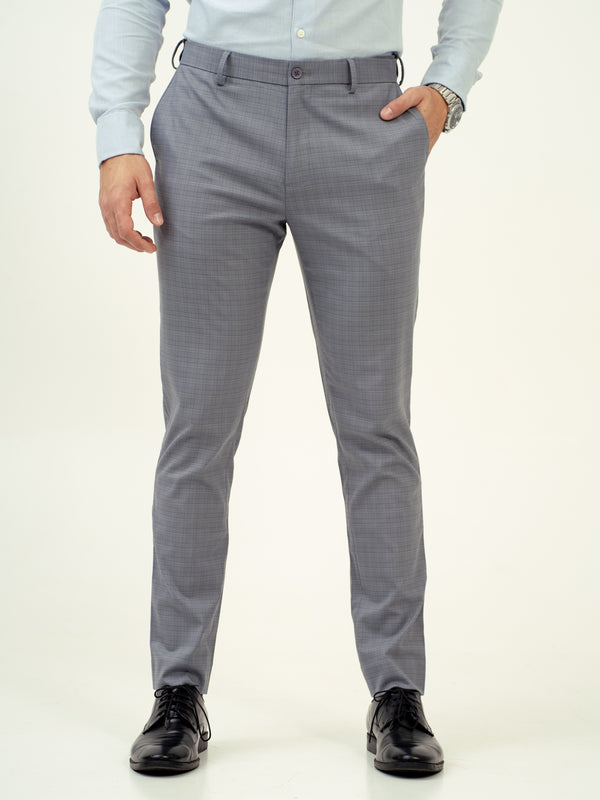 front view of grey check pant by pant project showcasing tailored fit