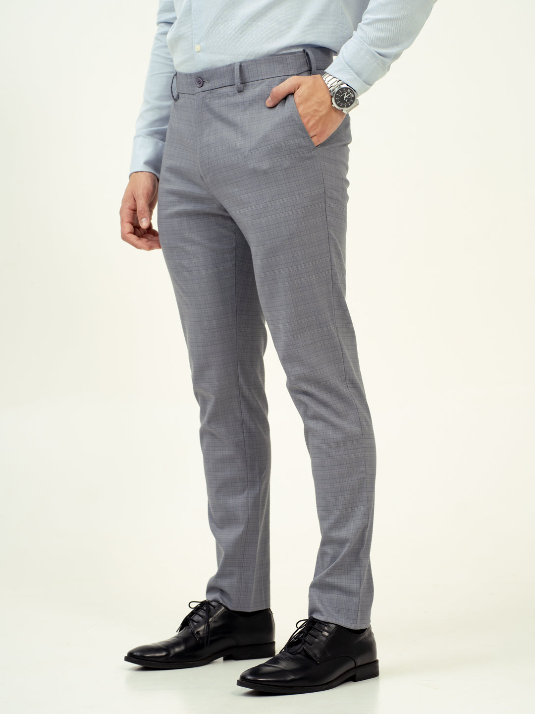 Dusky Grey Checks Stretch Formal Pants