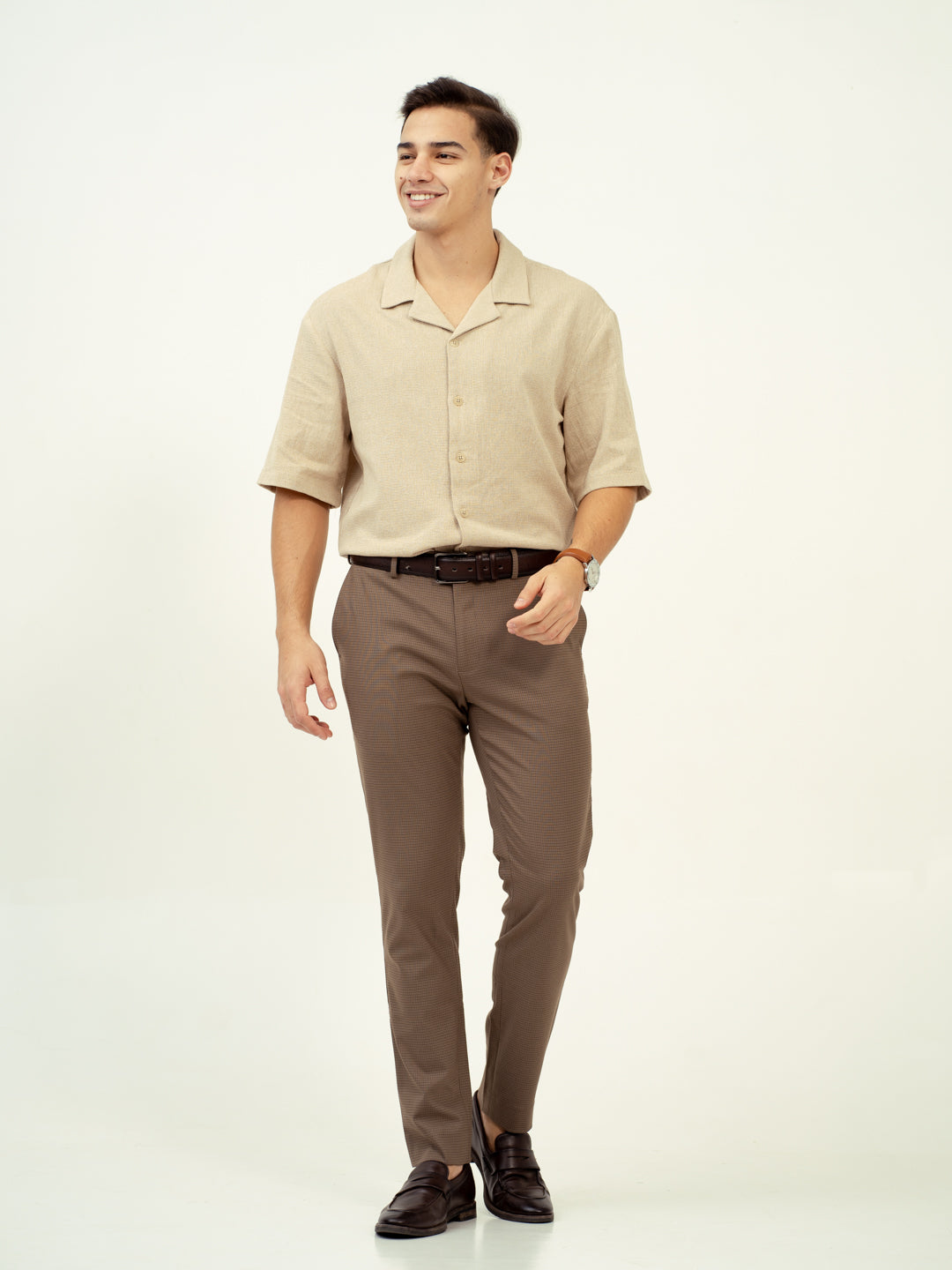 Umber Brown Micro Checks Stretch Formal Pants