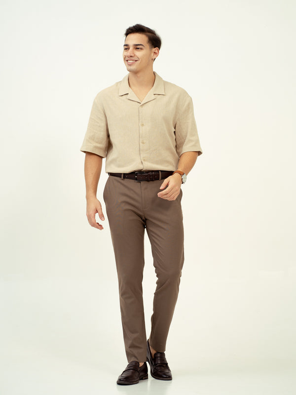 Umber Brown Micro Checks Stretch Formal Pants