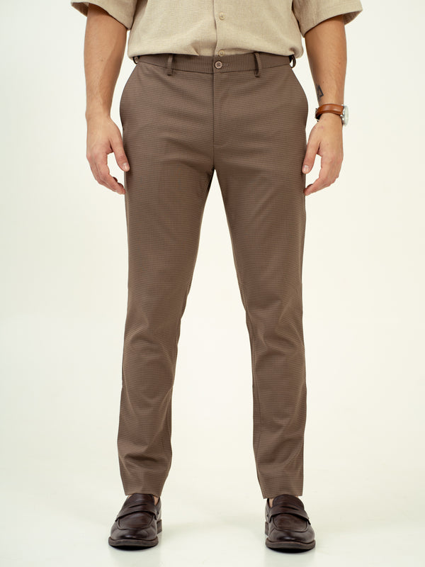 Umber Brown Micro Checks Stretch Formal Pants