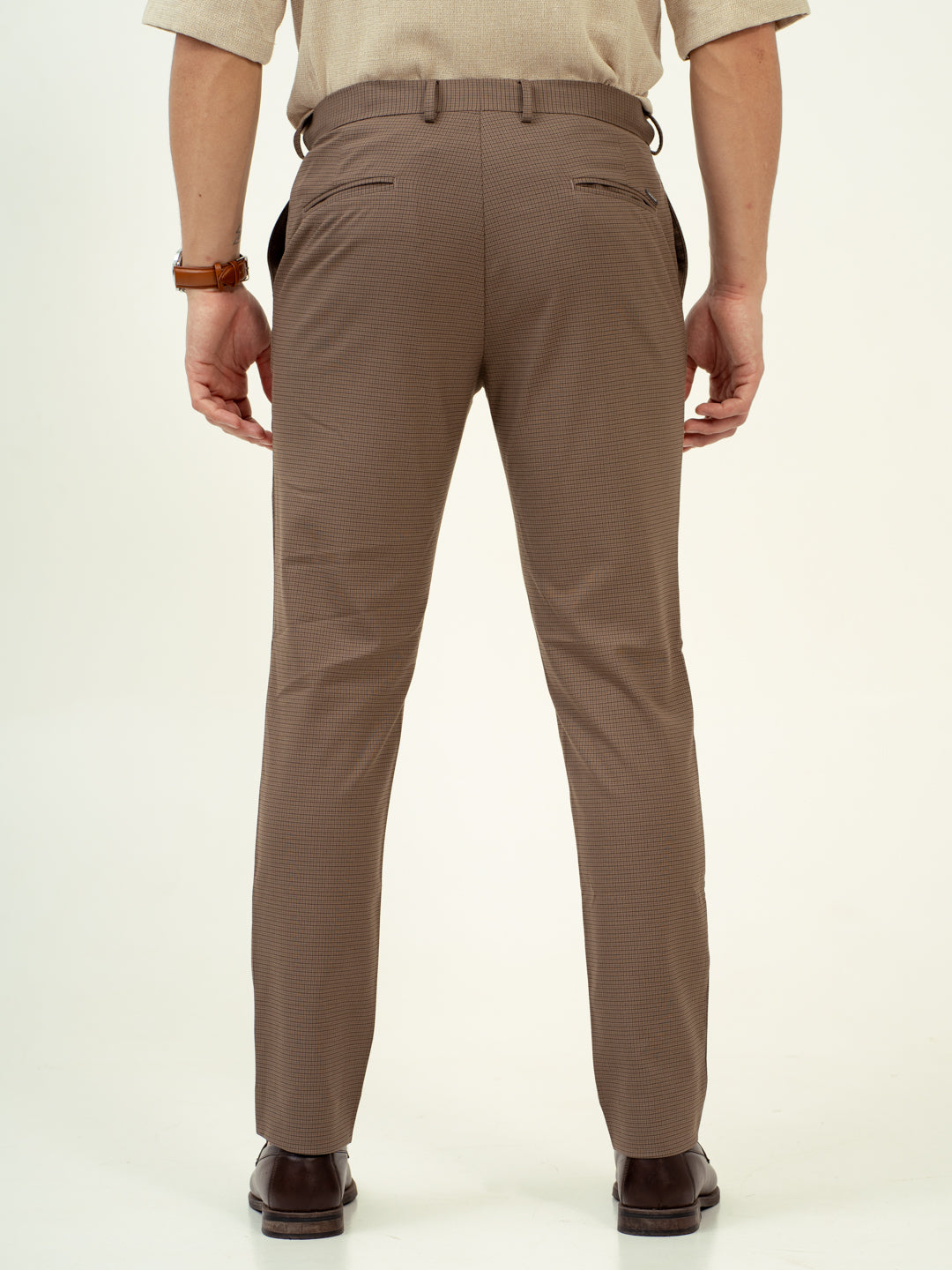 Umber Brown Micro Checks Stretch Formal Pants