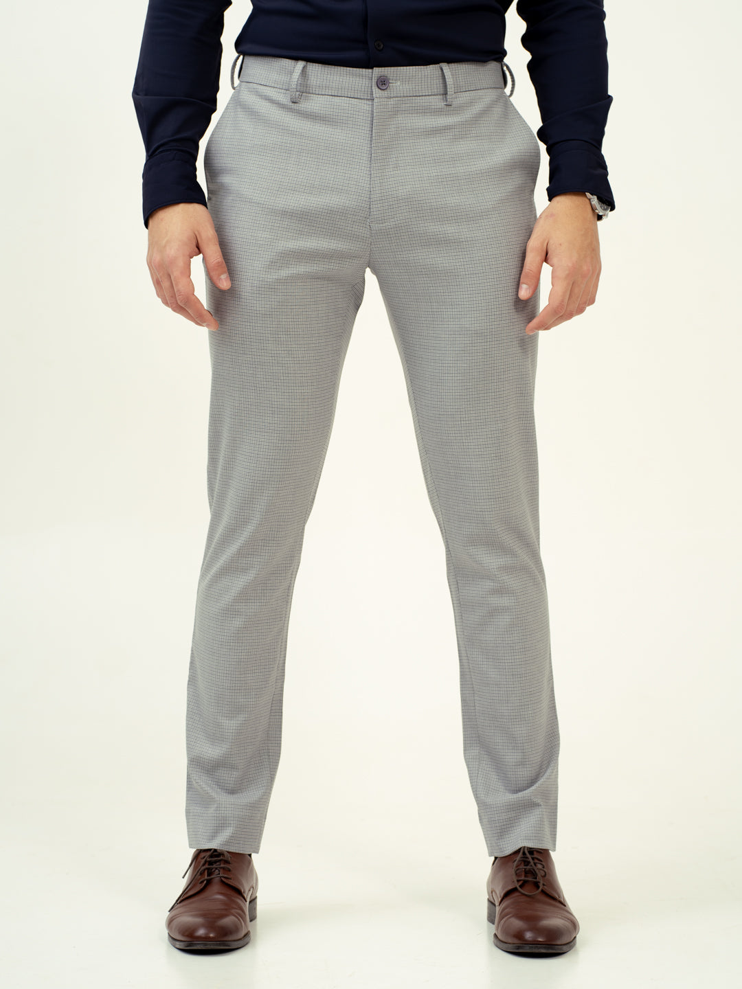 Marble Grey Micro Checks Stretch Pants