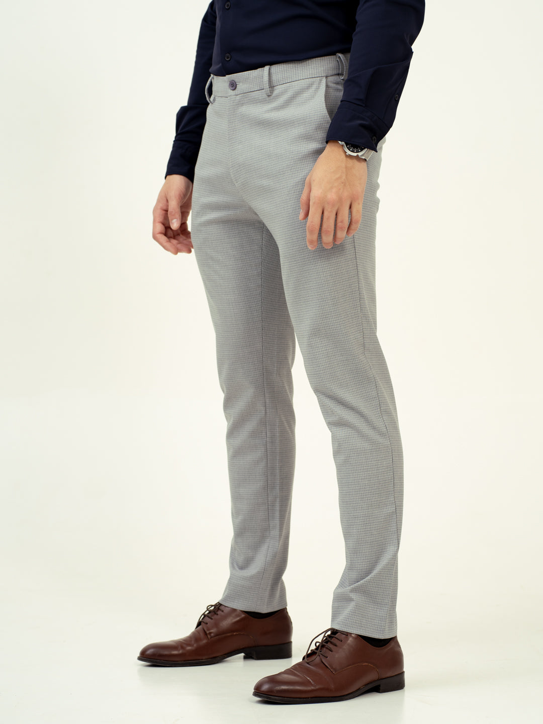 Marble Grey Micro Checks Stretch Pants