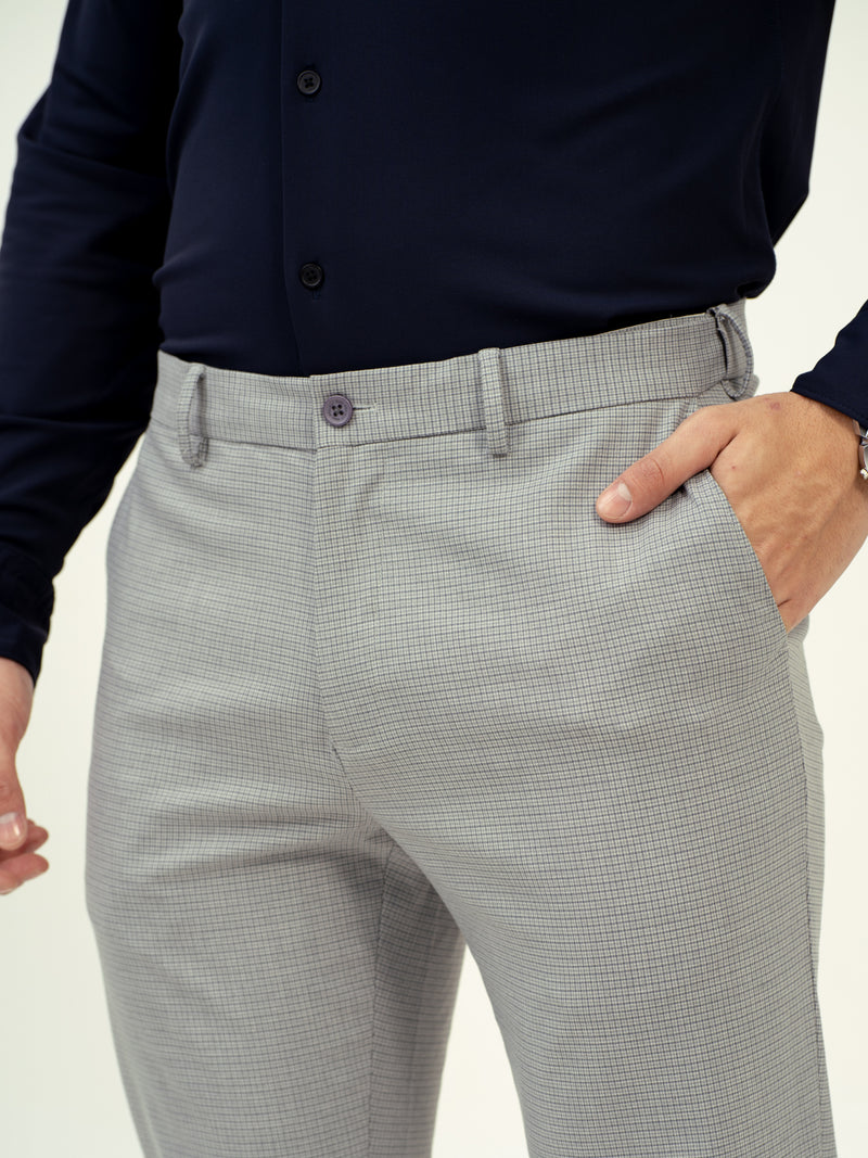 Marble Grey Micro Checks Stretch Pants