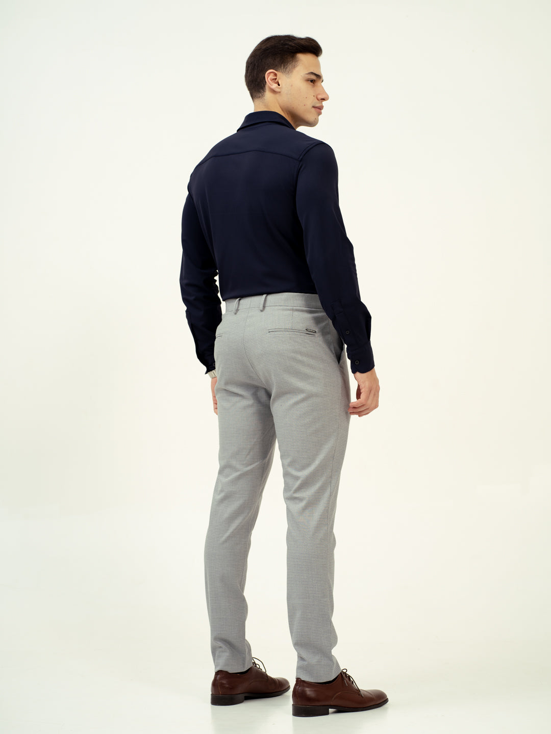 Marble Grey Micro Checks Stretch Pants