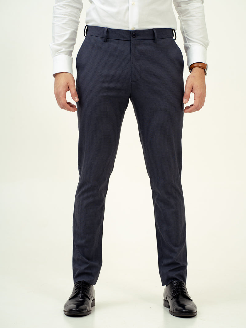 Flint Grey Micro Checks Stretch Formal Pants