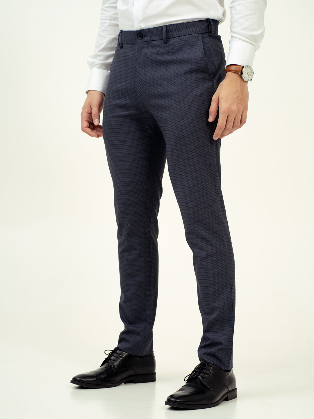 Flint Grey Micro Checks Stretch Formal Pants