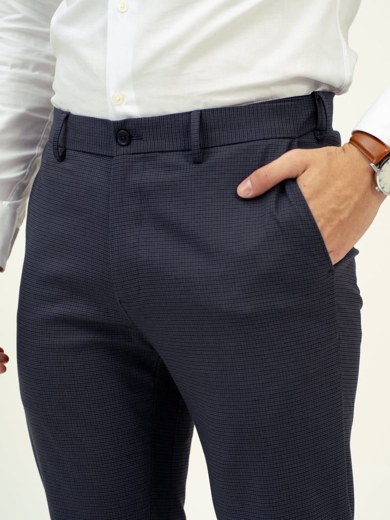 Flint Grey Micro Checks Stretch Formal Pants