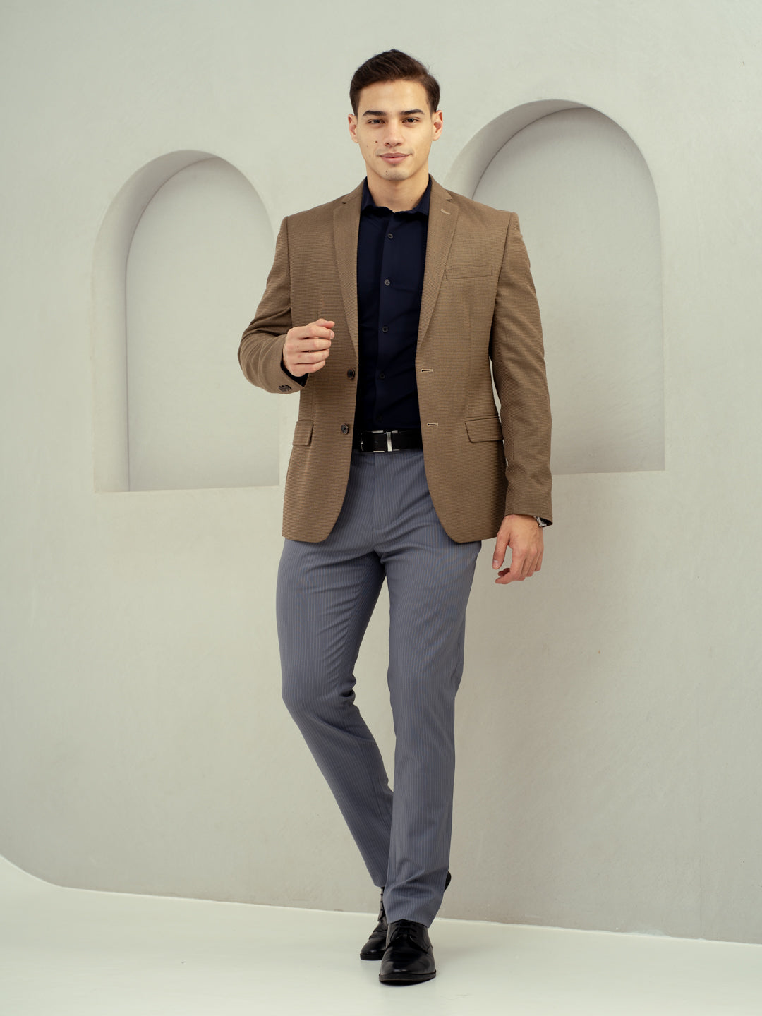 Mist Grey Stripes Stretch Formal Pants