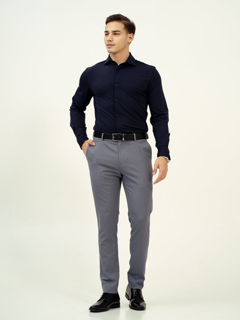 Mist Grey Stripes Stretch Formal Pants