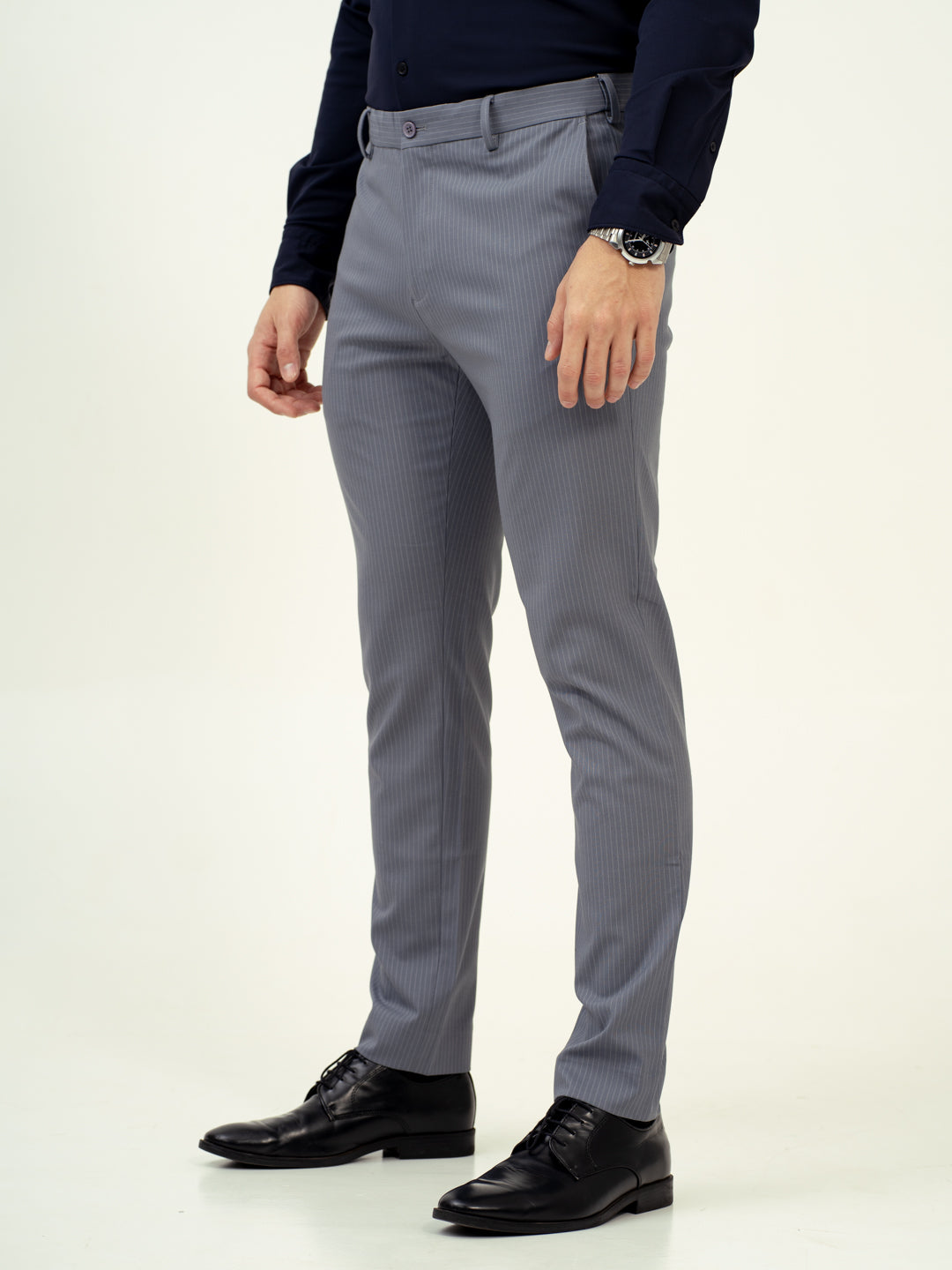 Mist Grey Stripes Stretch Formal Pants