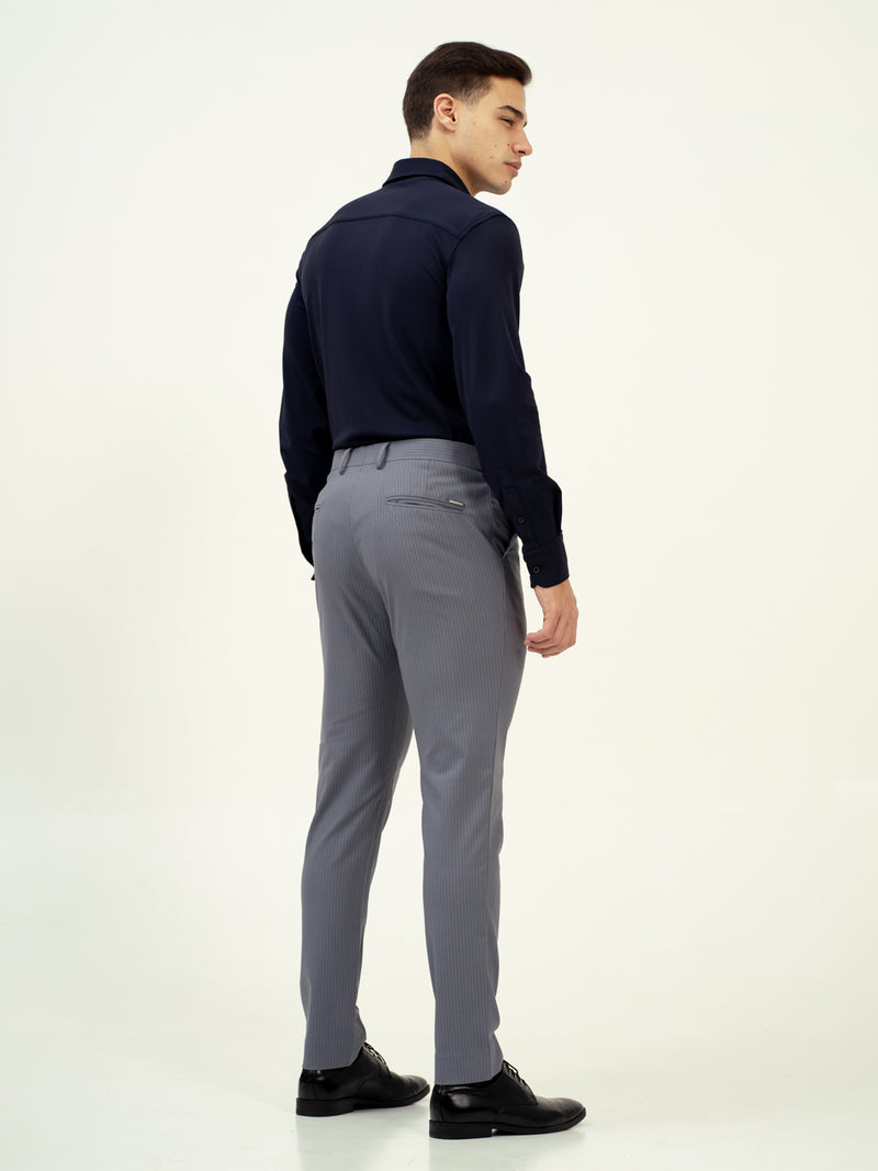 Mist Grey Stripes Stretch Formal Pants