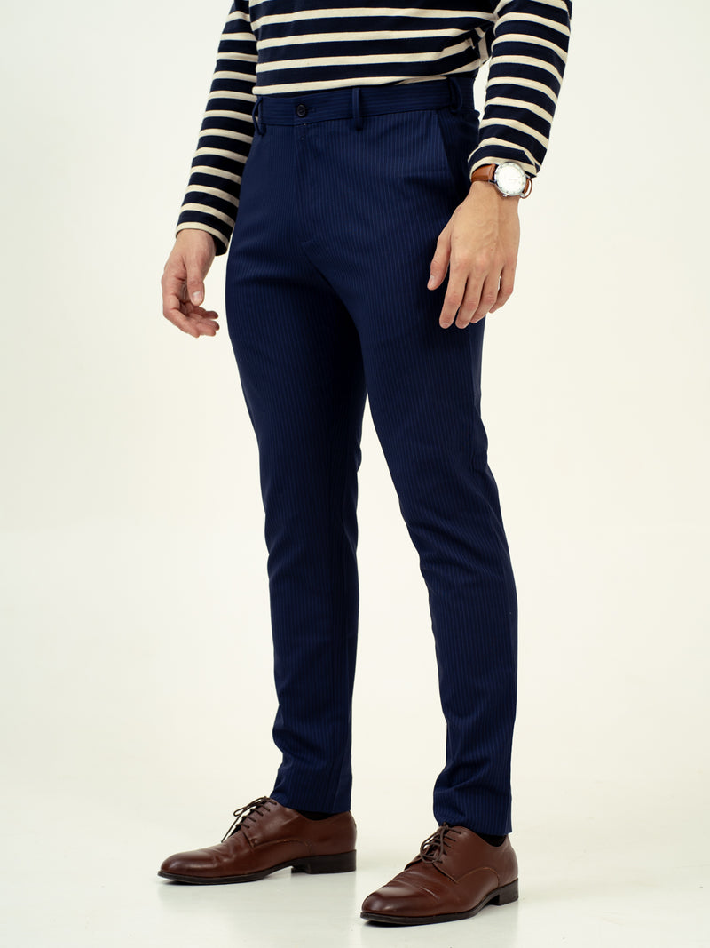 Dust Navy Stripes Stretch Formal Pants