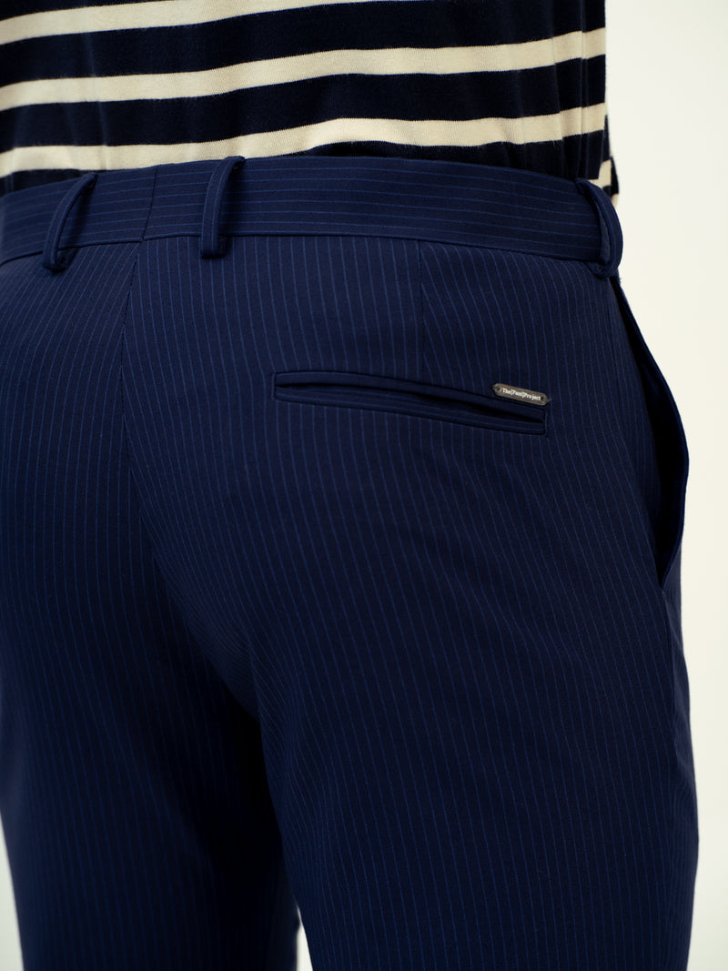 Dust Navy Stripes Stretch Formal Pants