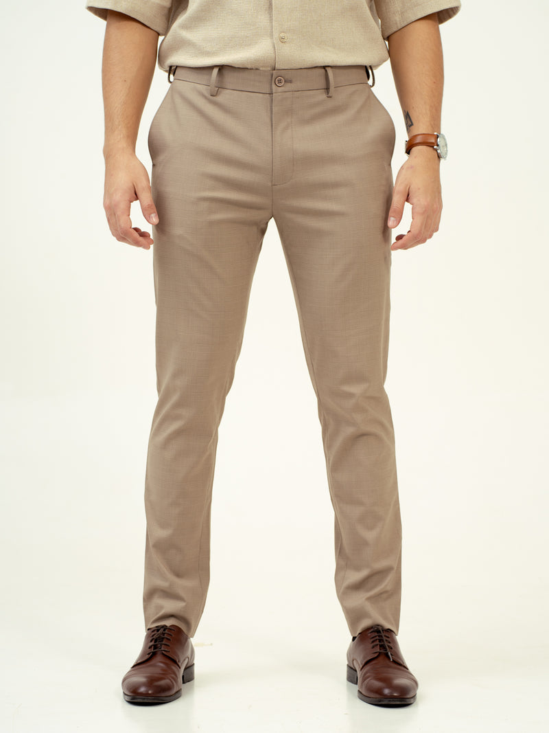 front view of tiramisu beige pants by pant project, featuring slim fit design