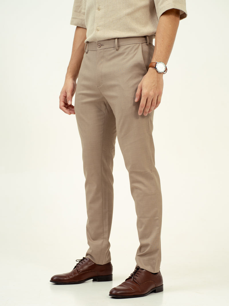 Tiramisu Beige Checks Stretch Formal Pants