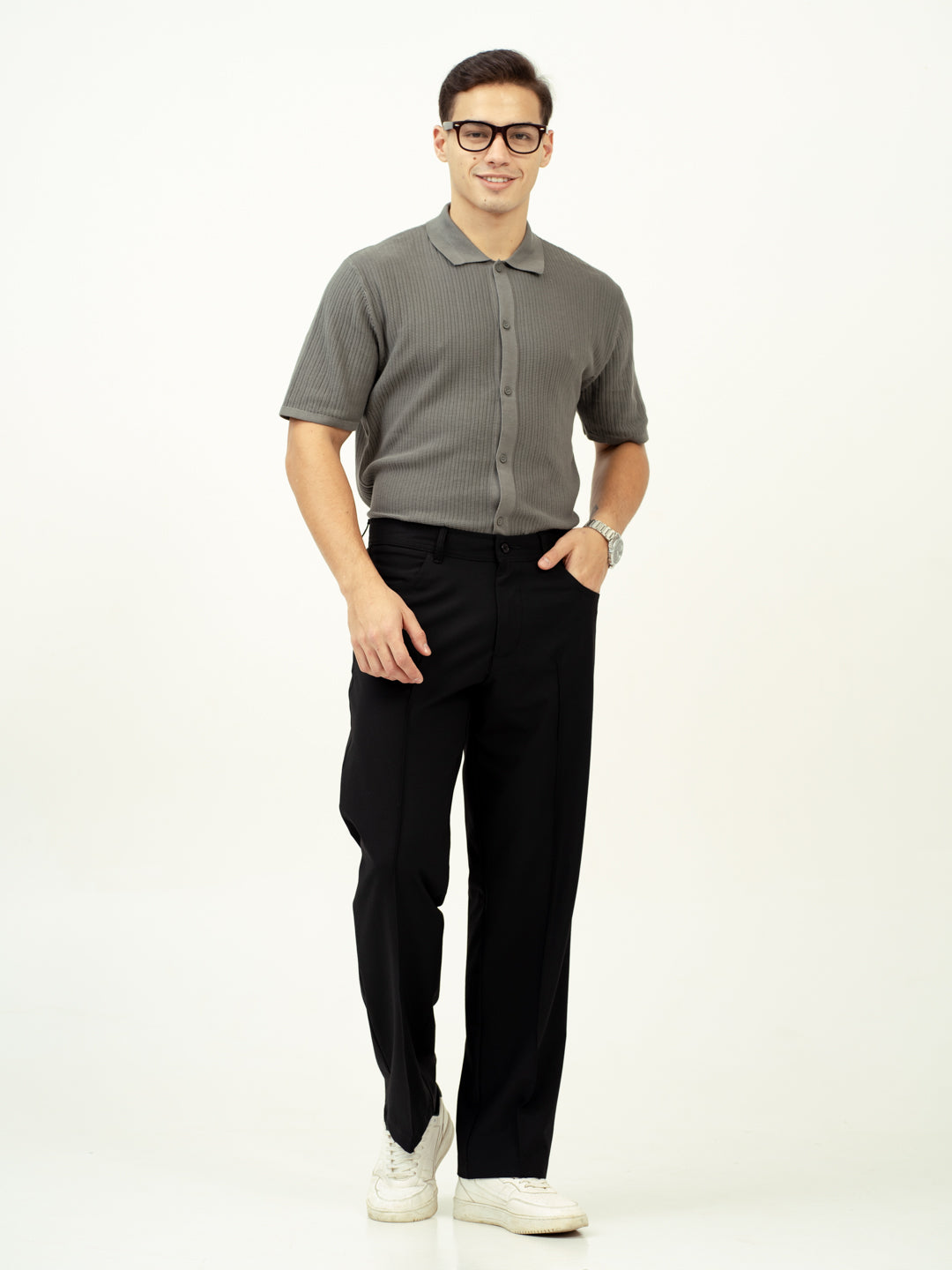 Lunar Black Relaxed Fit Pintuck Pants