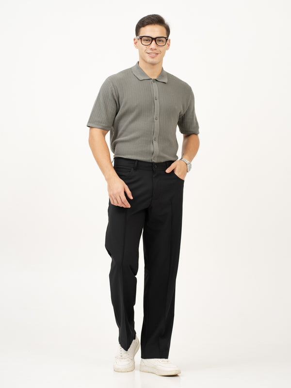 Lunar Black Relaxed Fit Korean Pintuck Pants