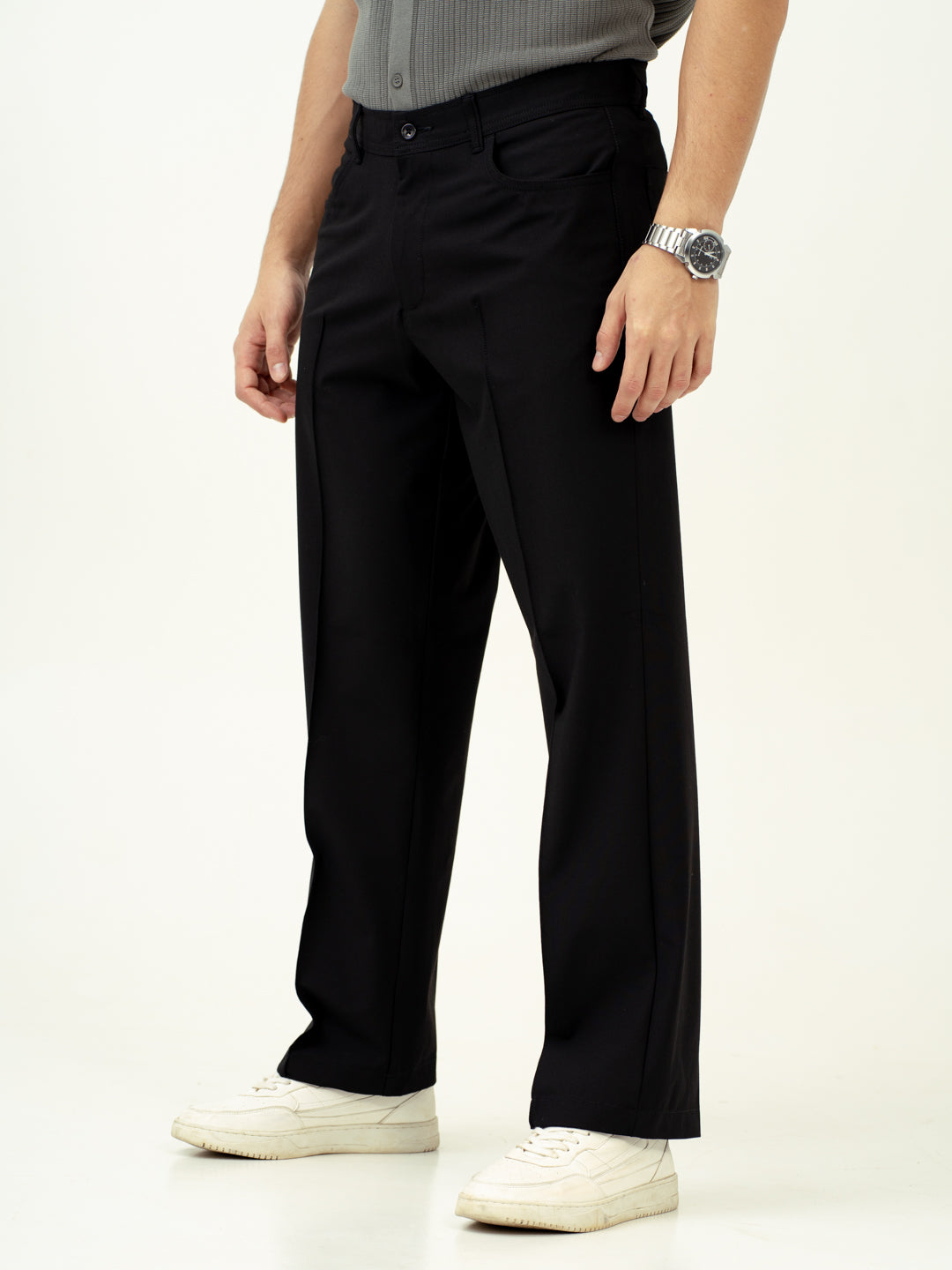 Lunar Black Relaxed Fit Pintuck Pants