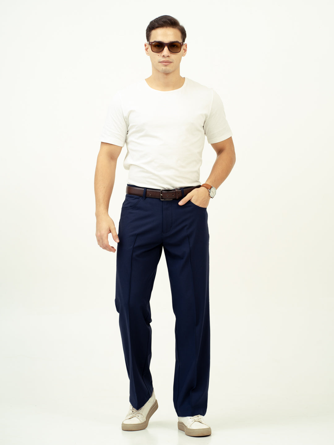 Heaven Navy Relaxed Fit Pintuck Pants