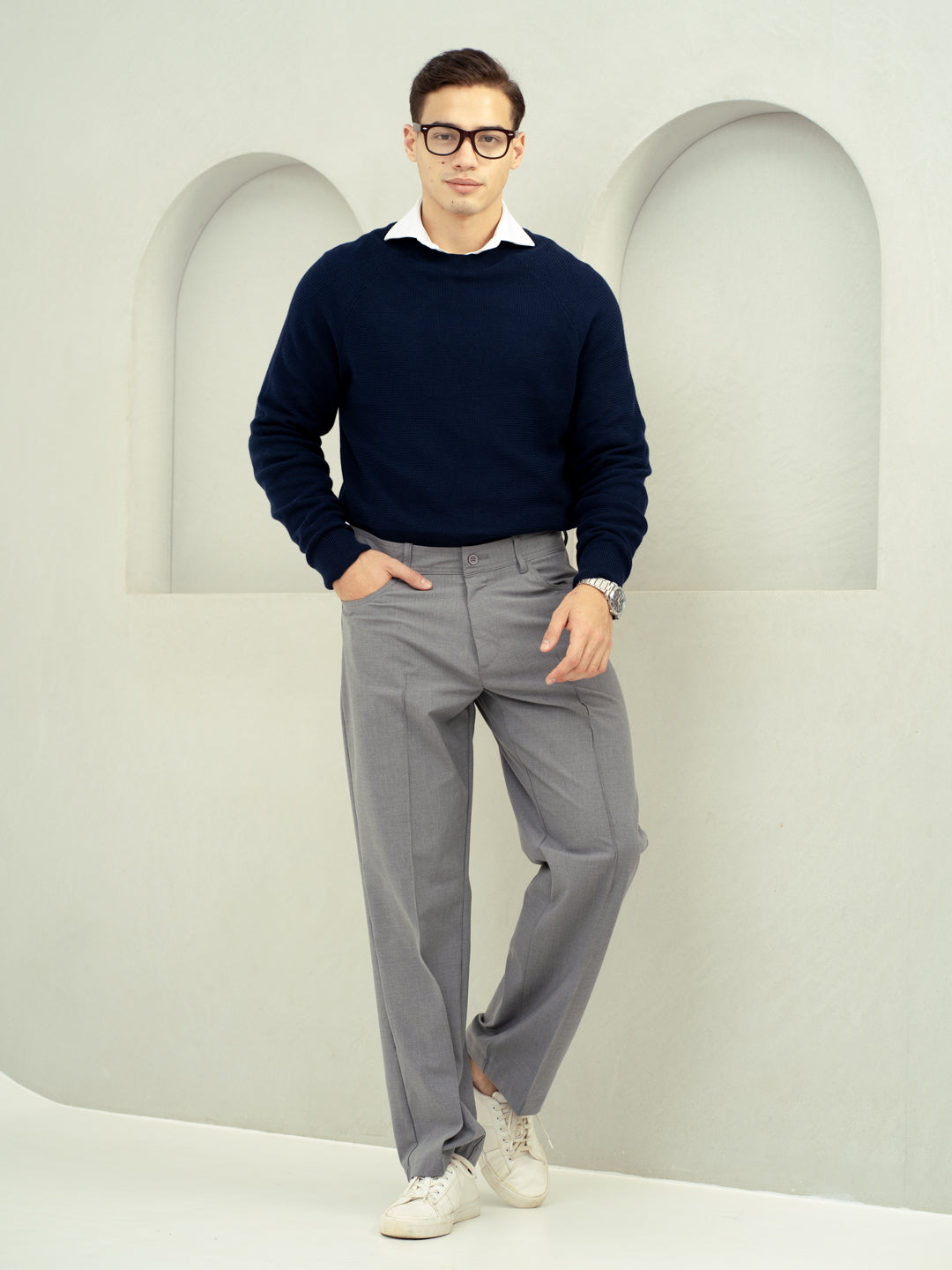 Haze Grey Relaxed Fit Pintuck Pants