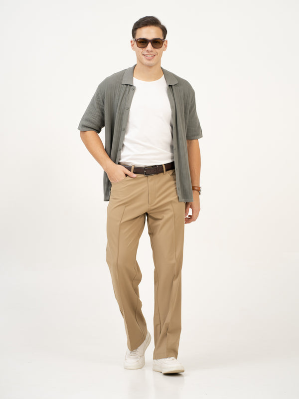 Pecan Khaki Relaxed Fit Korean Pintuck Pants