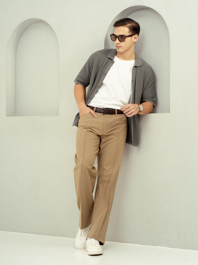 Pecan Khaki Relaxed Fit Pintuck Pants