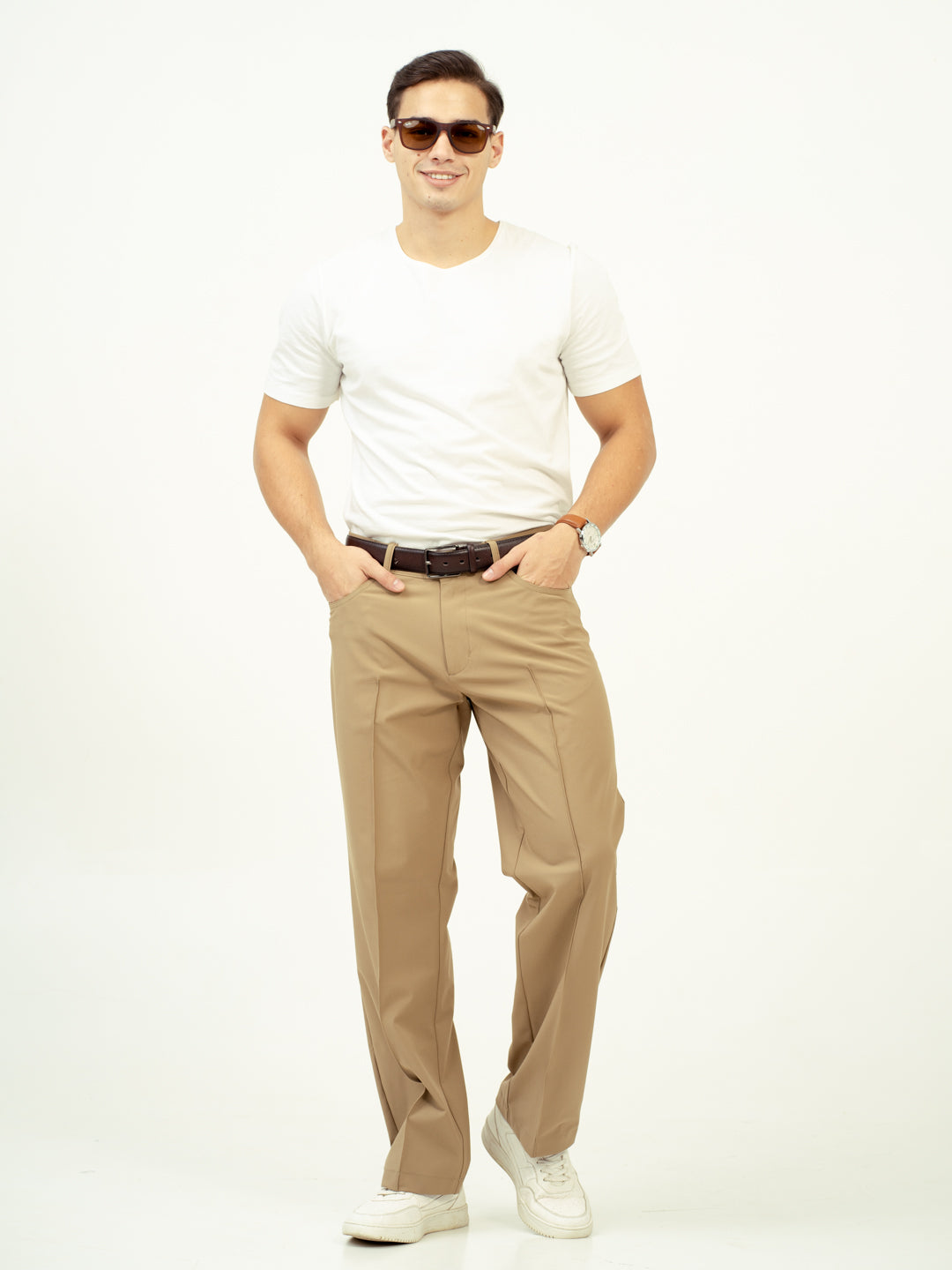 Pecan Khaki Relaxed Fit Pintuck Pants