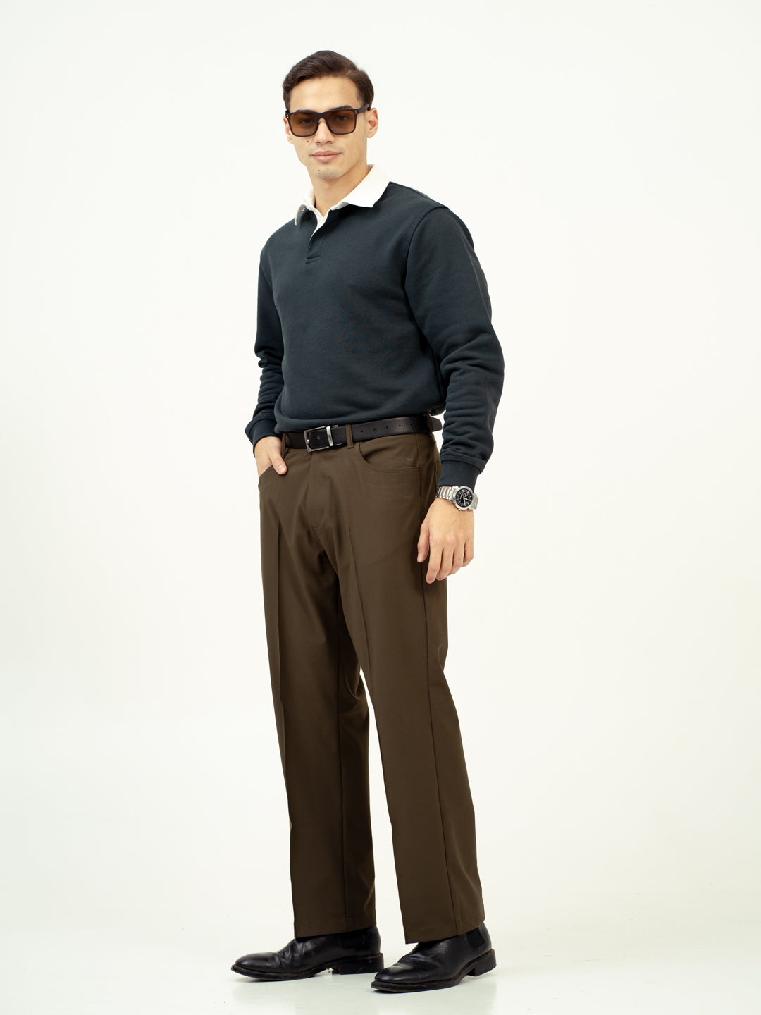 Pine Green Relaxed Fit Pintuck Pants