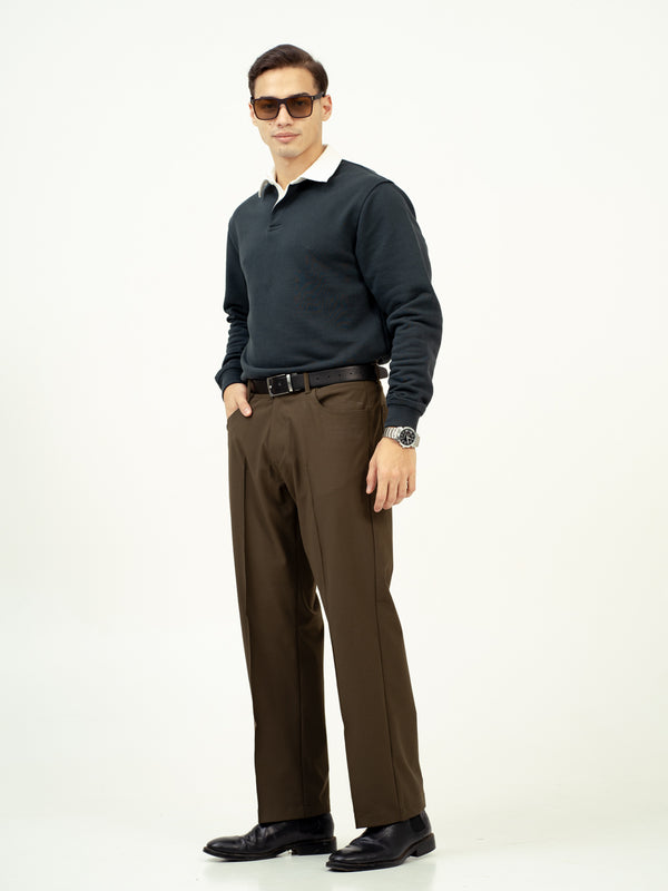 full view of green pintuck pants by Pant Project with classic fit