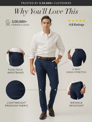 Dark Navy Stripes Slim Fit Formal Stretch Pants