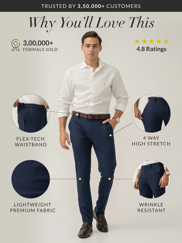 Dark Navy Stripes Slim Fit Formal Stretch Pants