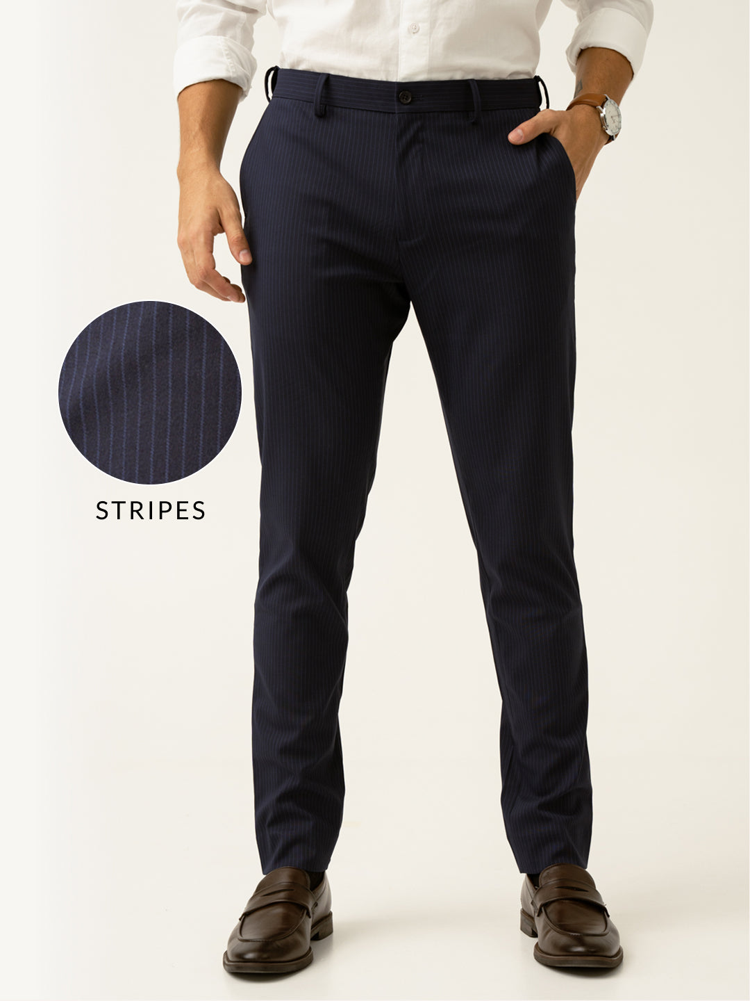 Dark Navy Stripes Slim Fit Formal Stretch Pants