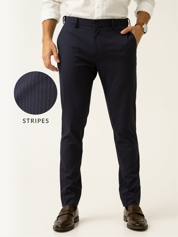 Dark Navy Stripes Slim Fit Formal Stretch Pants