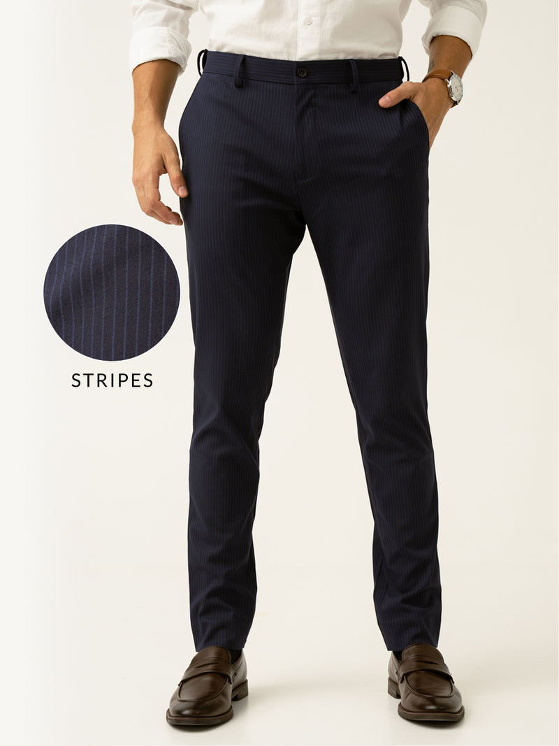 Dark Navy Stripes Slim Fit Formal Stretch Pants