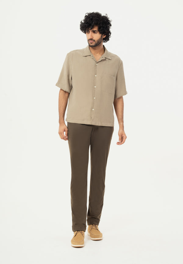 Dark Olive Turn-up Hem Power-Stretch Pants