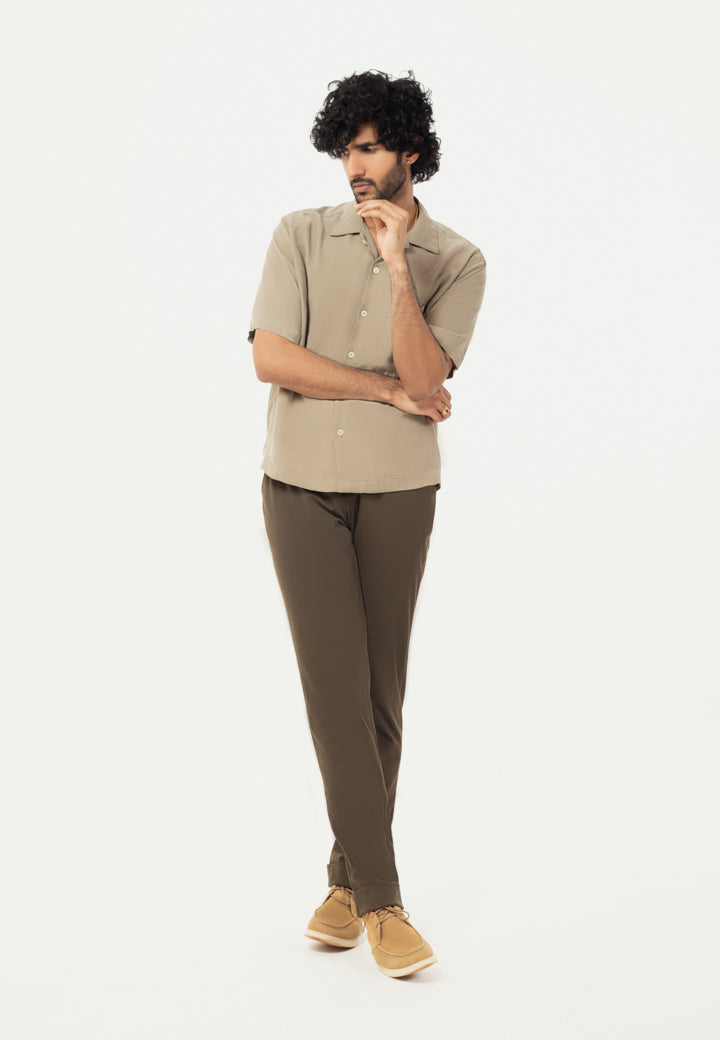 Dark Olive Turn-up Hem Power-Stretch Pants