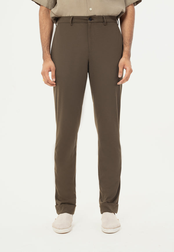 Dark Olive Turn-up Hem Power-Stretch Pants