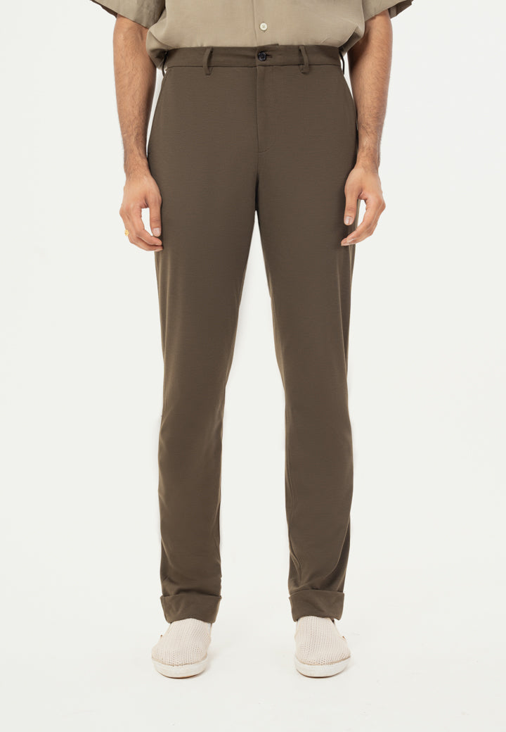 Dark Olive Turn-up Hem Power-Stretch Pants