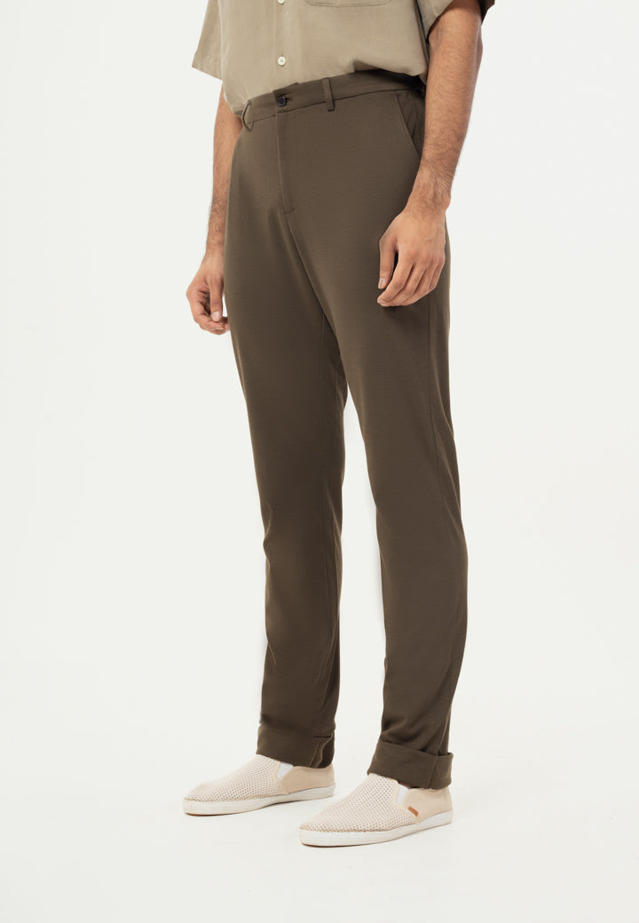 Dark Olive Turn-up Hem Power-Stretch Pants