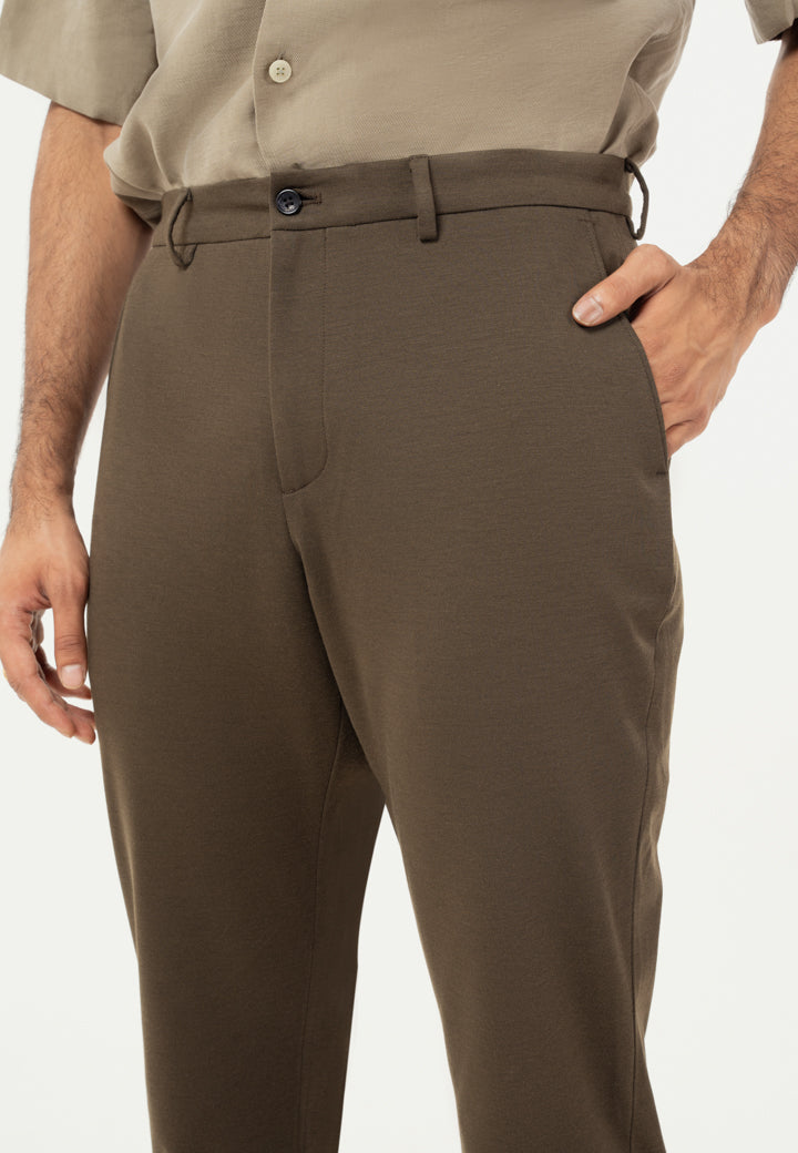 Dark Olive Turn-up Hem Power-Stretch Pants