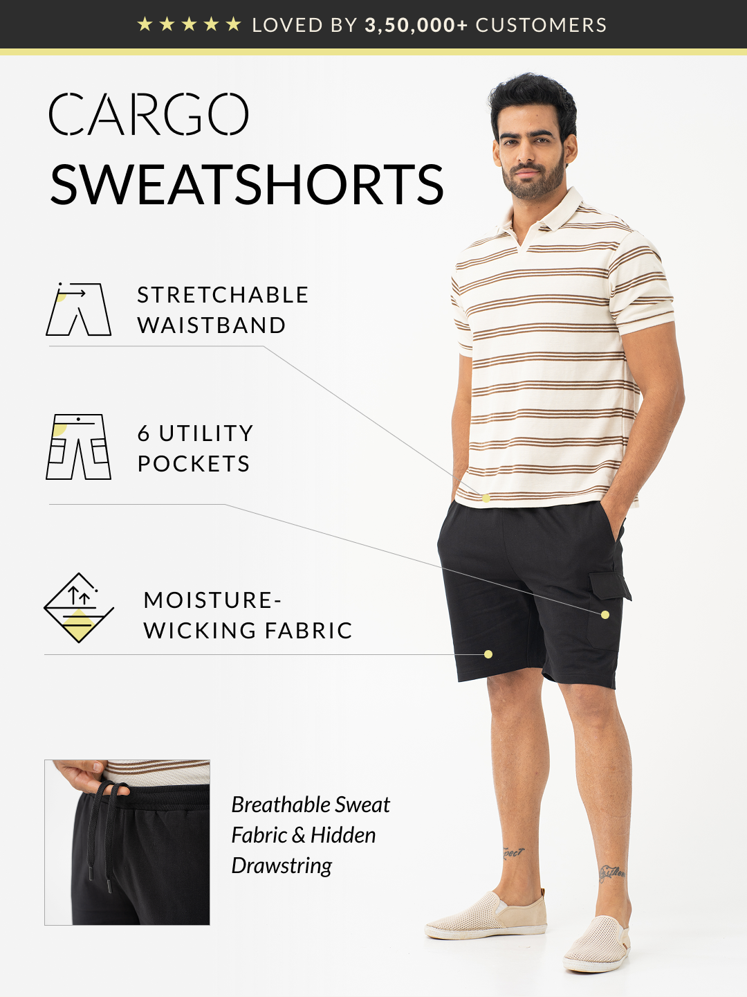 Dash Black Relaxed Fit Cargo Sweatshorts