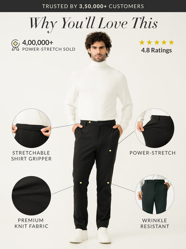 Deep Black Slim Fit Power Stretch Pants