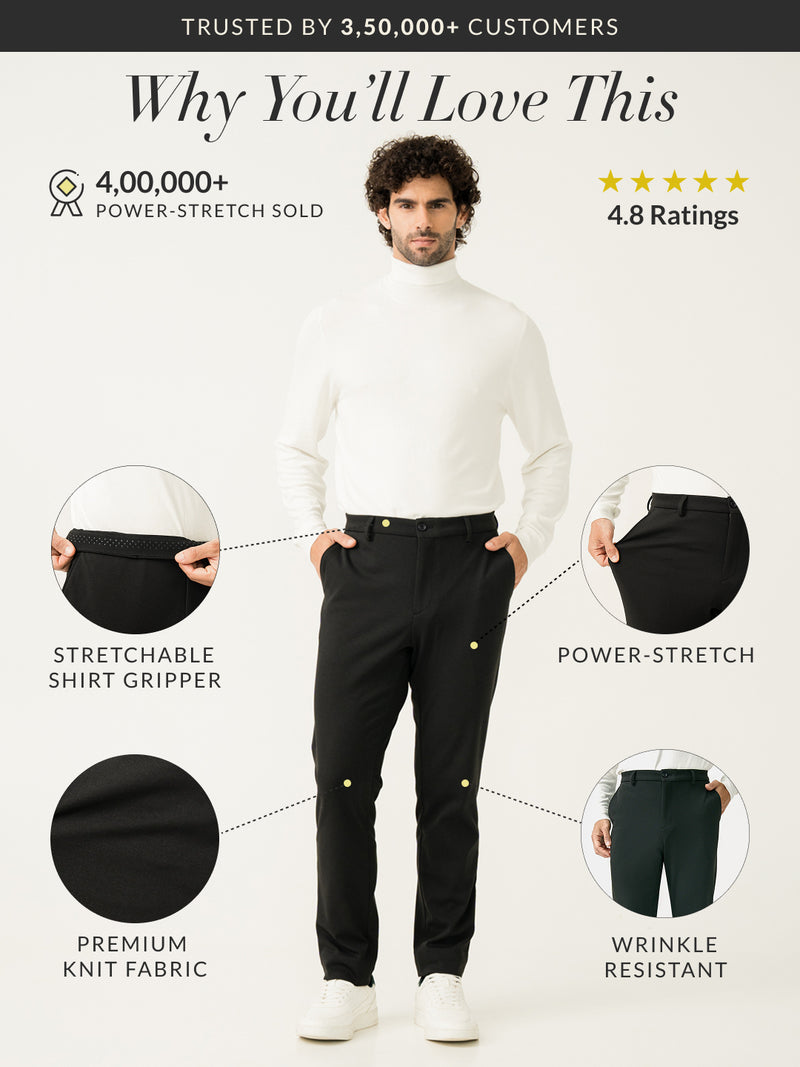 Deep Black Slim Fit Power Stretch Pants
