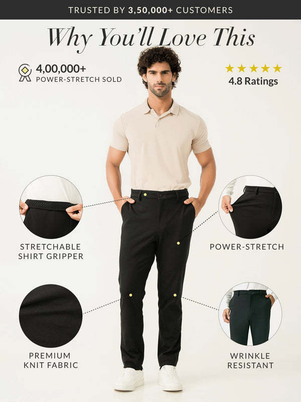 Deep Black Slim Fit Power Stretch Pants
