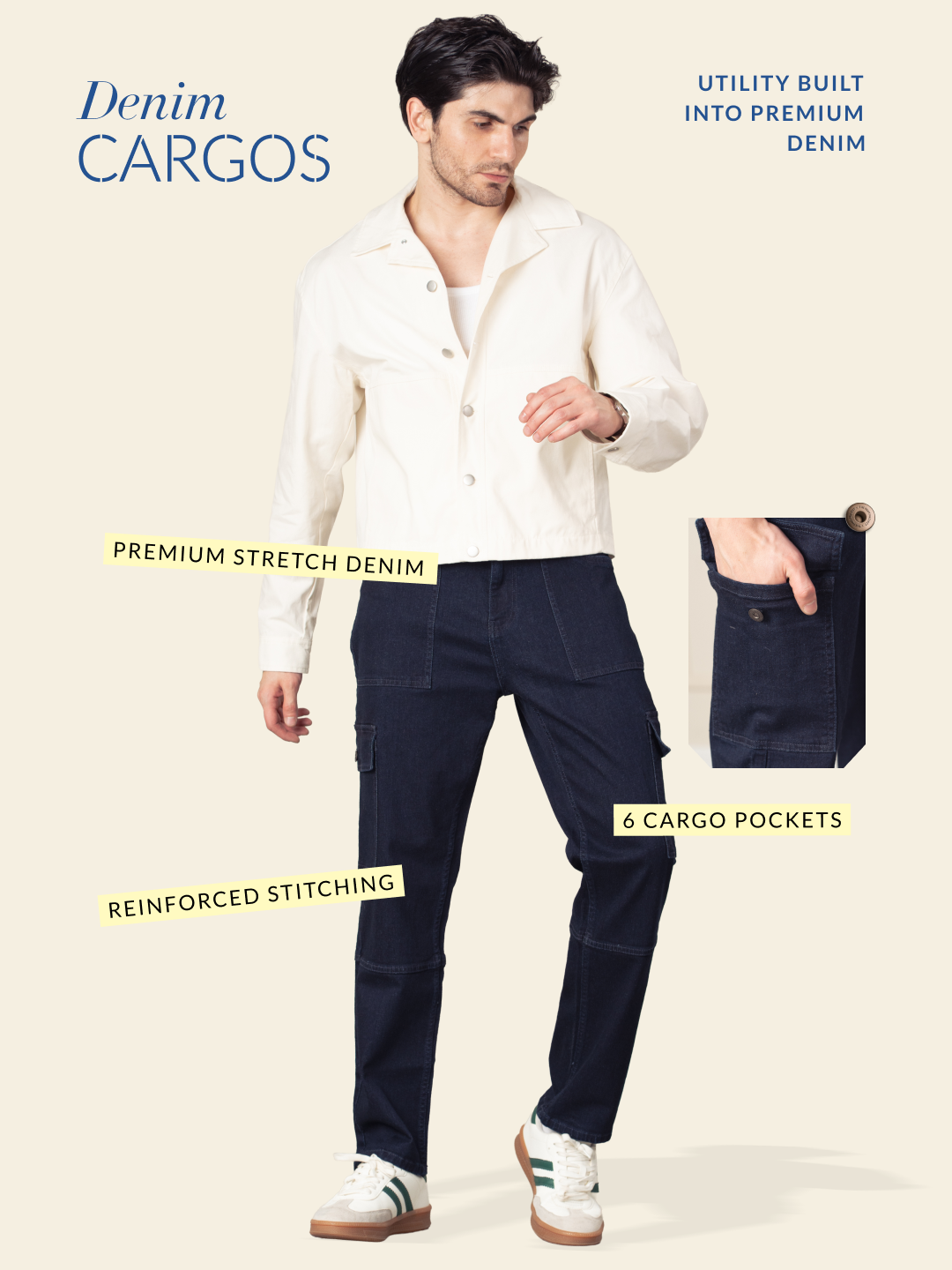 Depth Blue Relaxed Fit Denim Cargos
